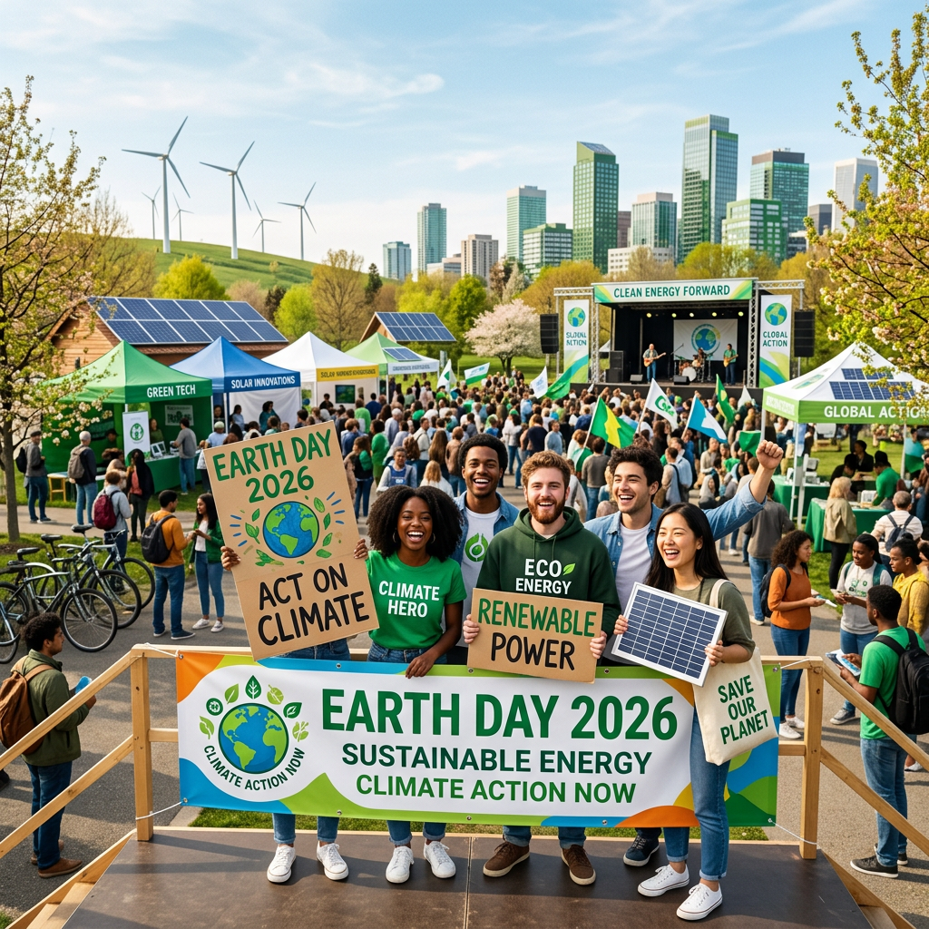 Earth Day 2026 celebrations worldwide centered on the theme 'Our Power, Our Planet' and the clean energy transition